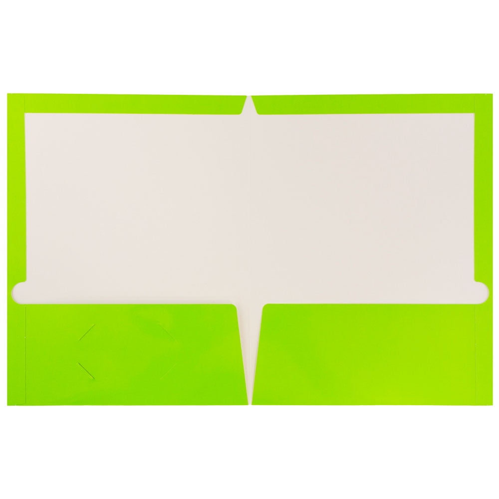 JAM Paper Glossy Two Pocket Folders, Lime Green, 6/Pack