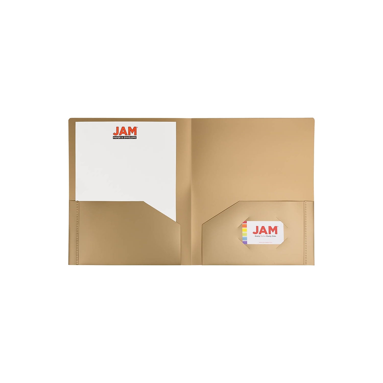 JAM Paper Heavy Duty Plastic 2 Pocket School Folders, Gold, 6 per Pack