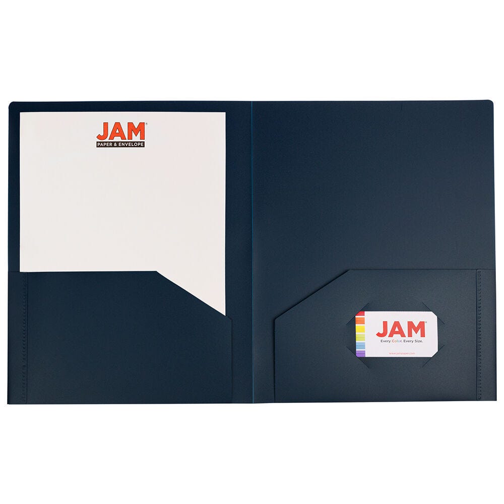 JAM Paper Heavy Duty Plastic 2 Pocket Extra Tough School Folders, Navy Blue, Bulk 144/Box