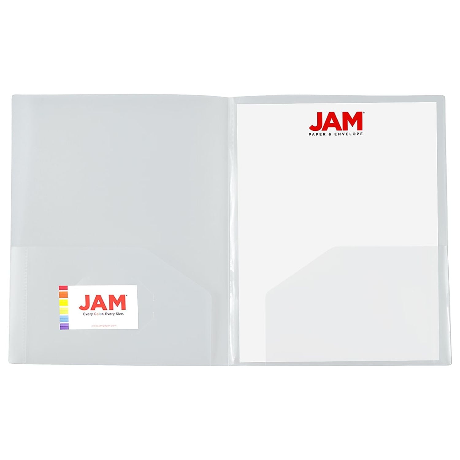 JAM Paper Heavy Duty Plastic Multi Pocket Folders, 4 Pocket Organizer, 9.5 x 11.625, Clear, 2/Pack