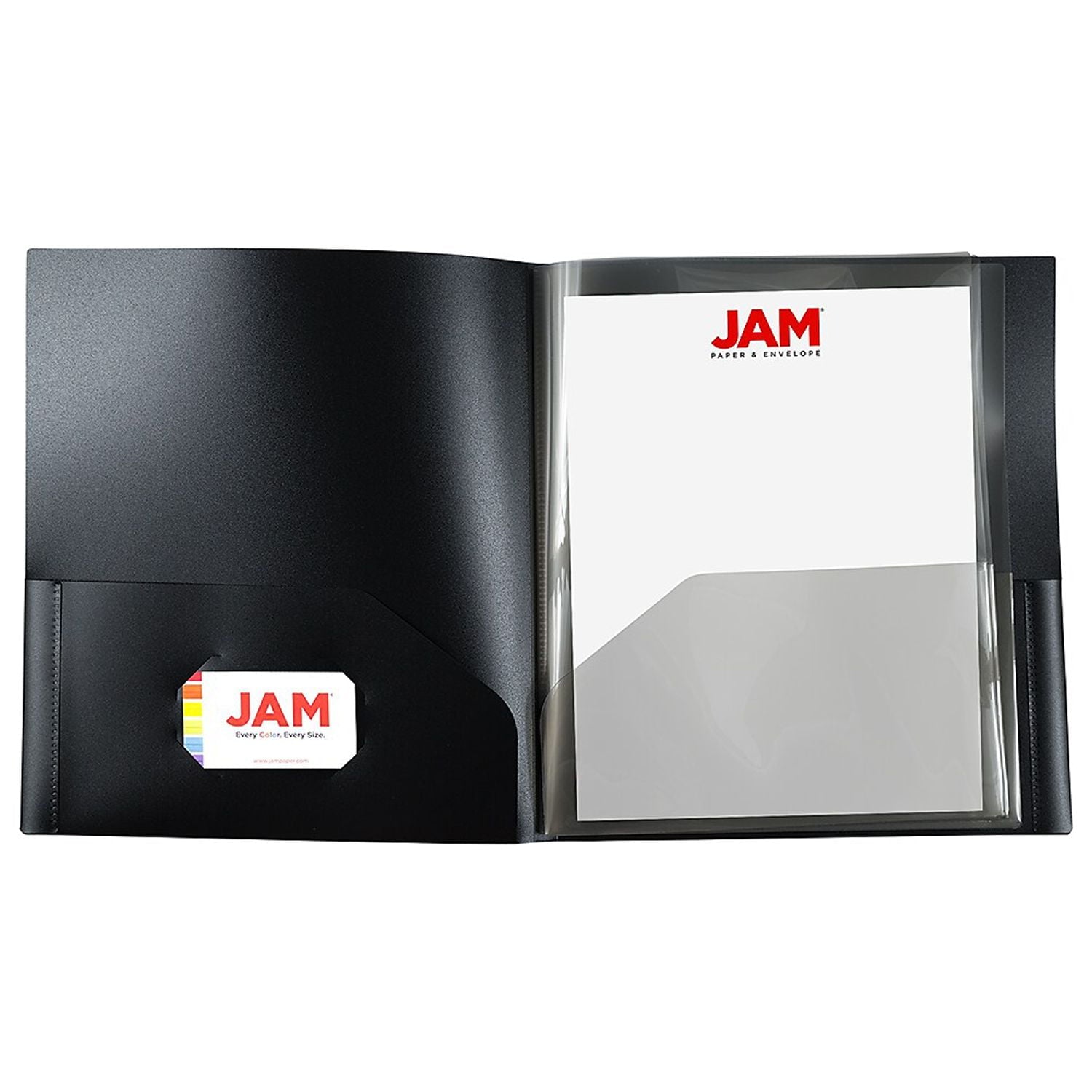 JAM Paper Heavy Duty Plastic Multi Pocket Folders, 10 Pocket Organizer, Black, 2/Pack