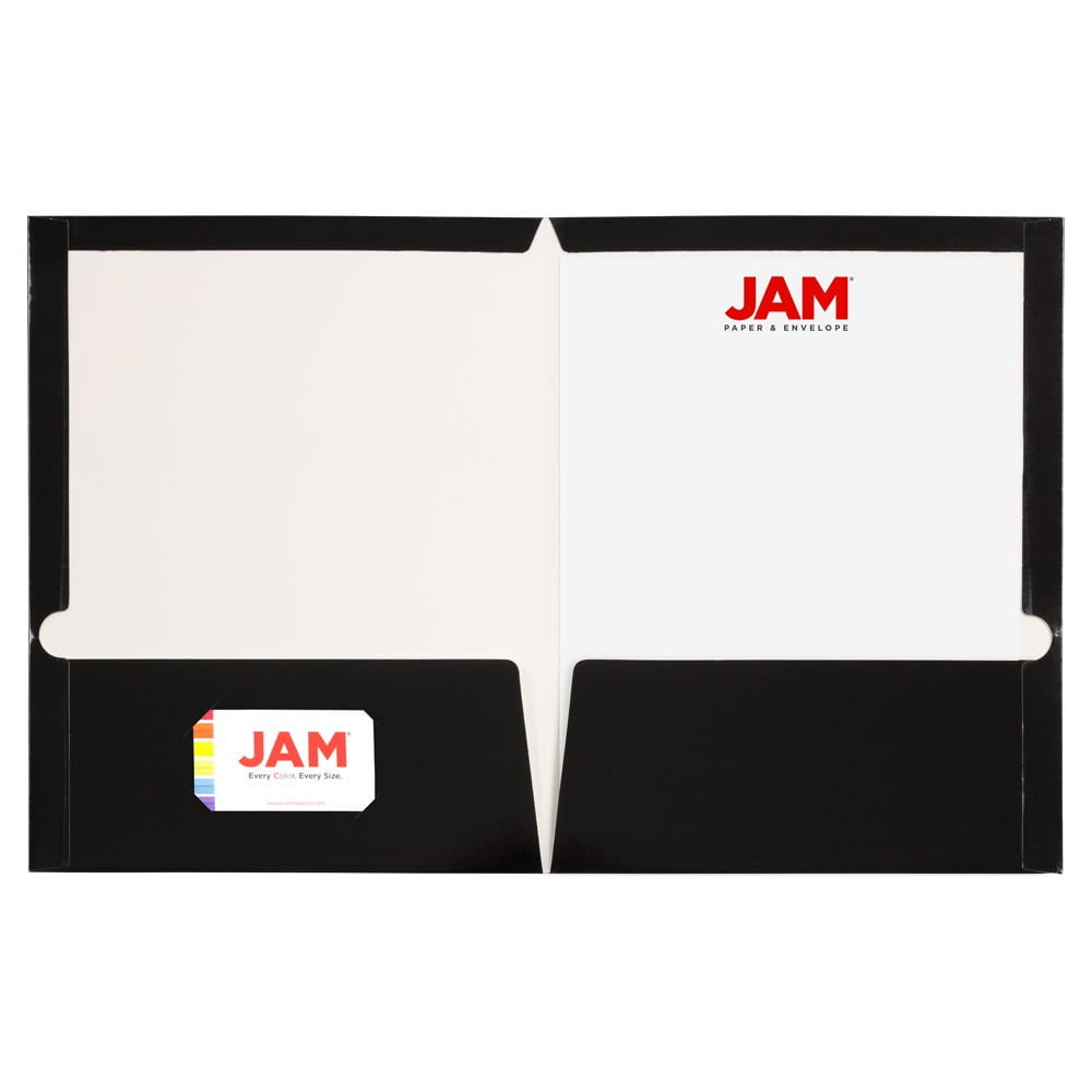 JAM Paper Laminated Two Pocket Glossy Folders, Black, 3/Pack
