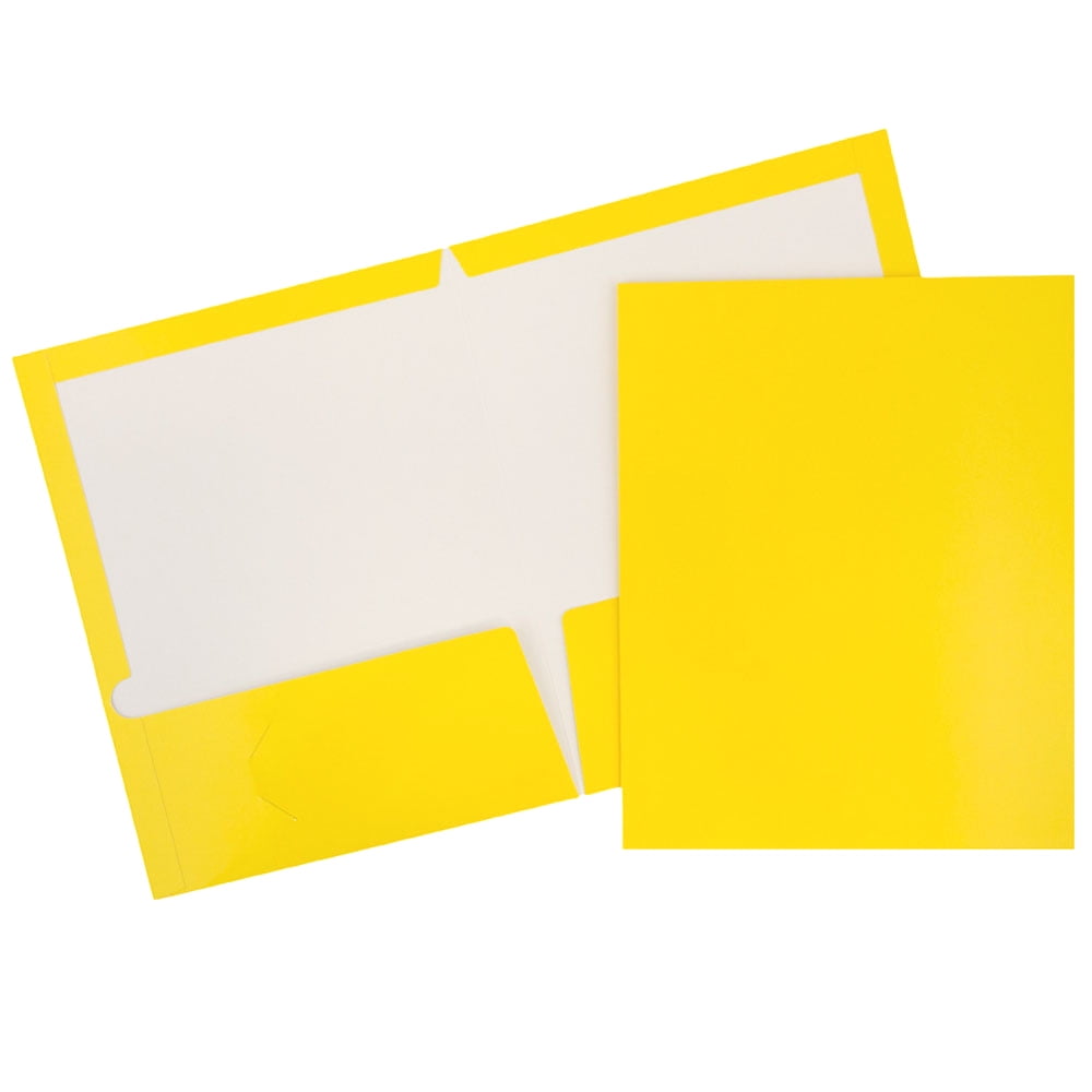 JAM Paper Glossy Two Pocket Folders, Yellow, 6 per Pack