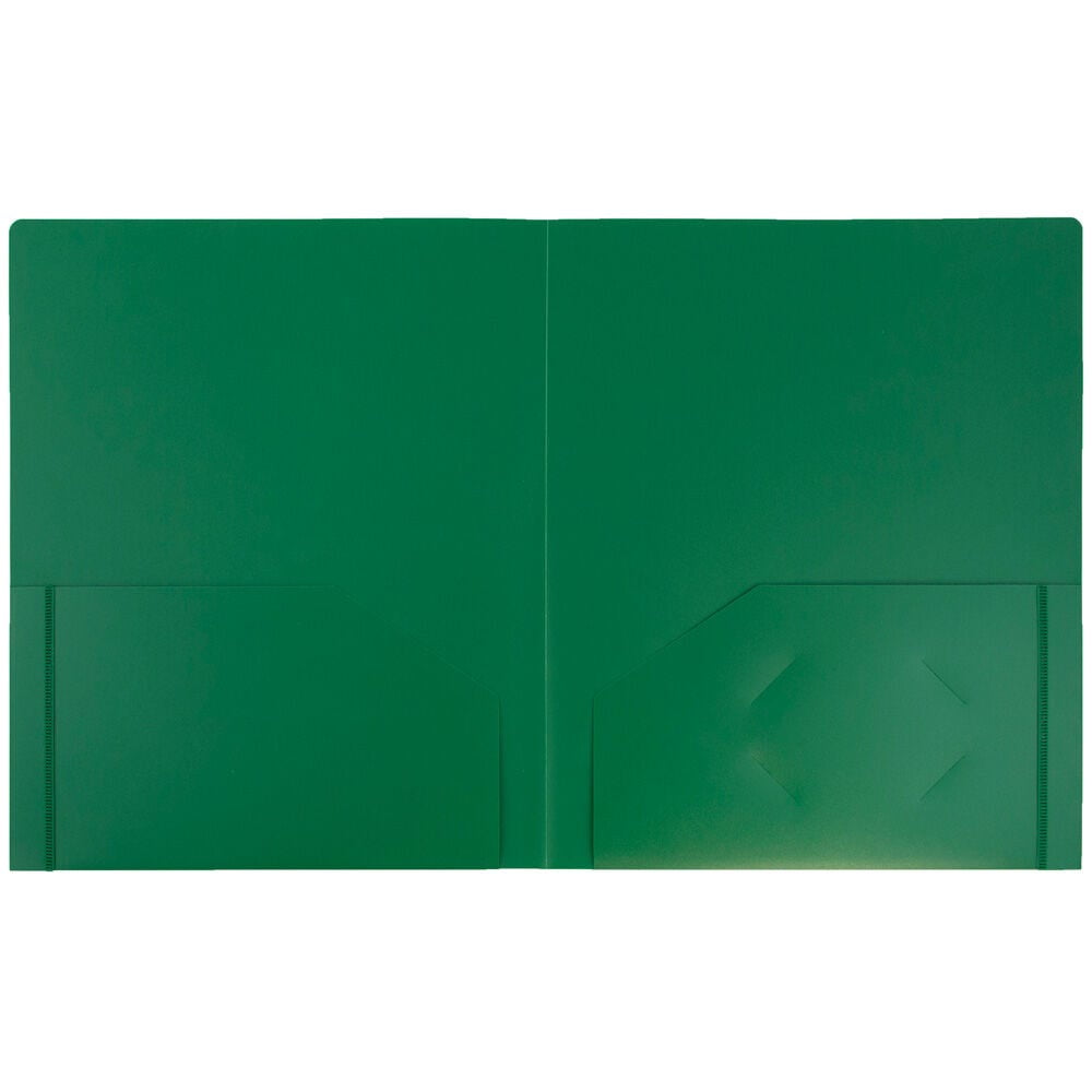 JAM Paper Heavy Duty Plastic 2 Pocket School Folders, Green, 3/Pack