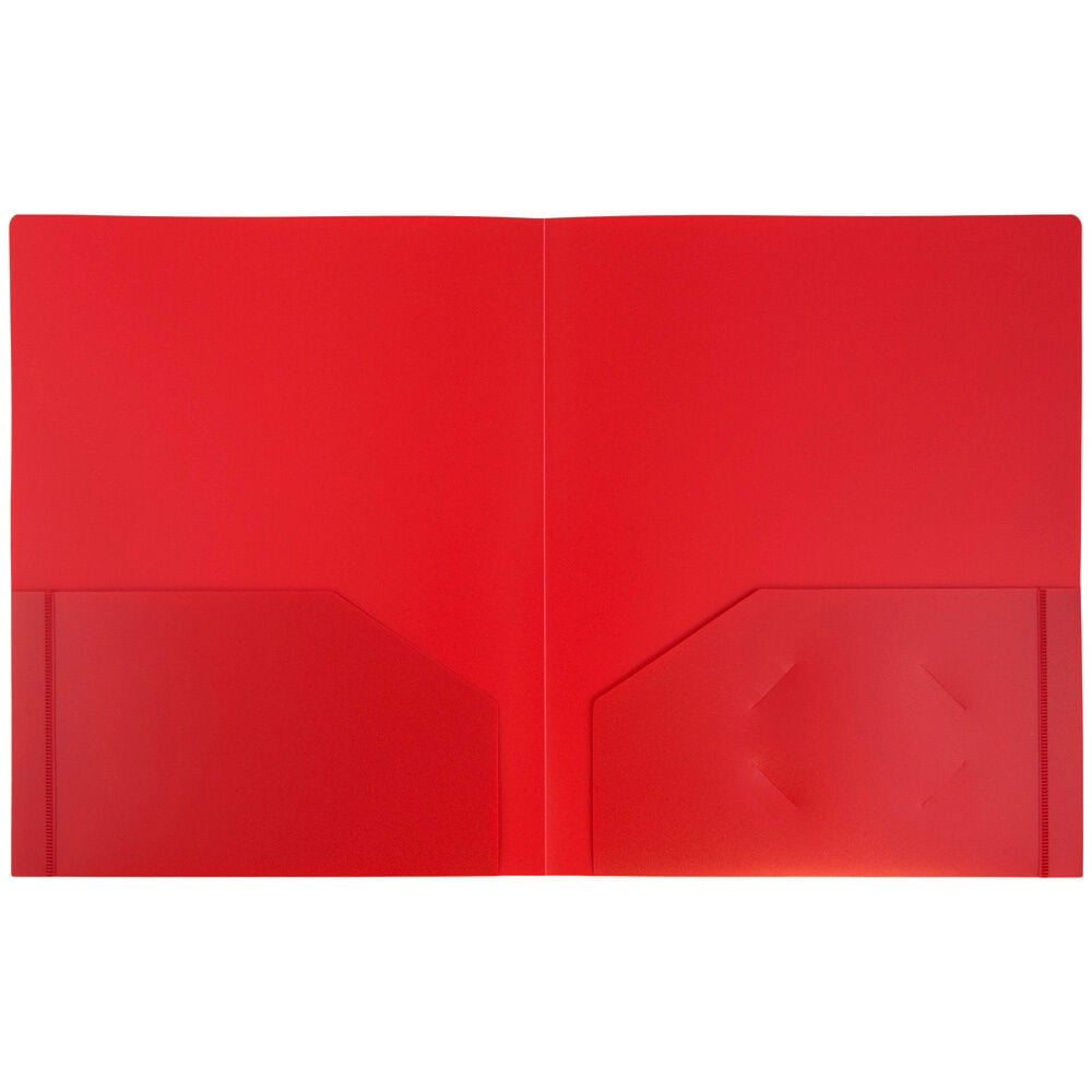JAM Paper Heavy Duty Plastic 2 Pocket Extra Tough School Folders, Red, Bulk 48/Pack