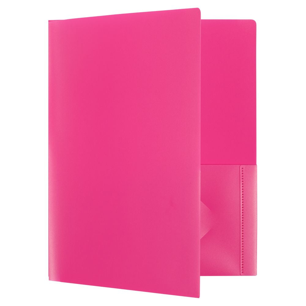 JAM Paper Heavy Duty Plastic Two Pocket Presentation Folders, Fuchsia Pink, 6 Pack