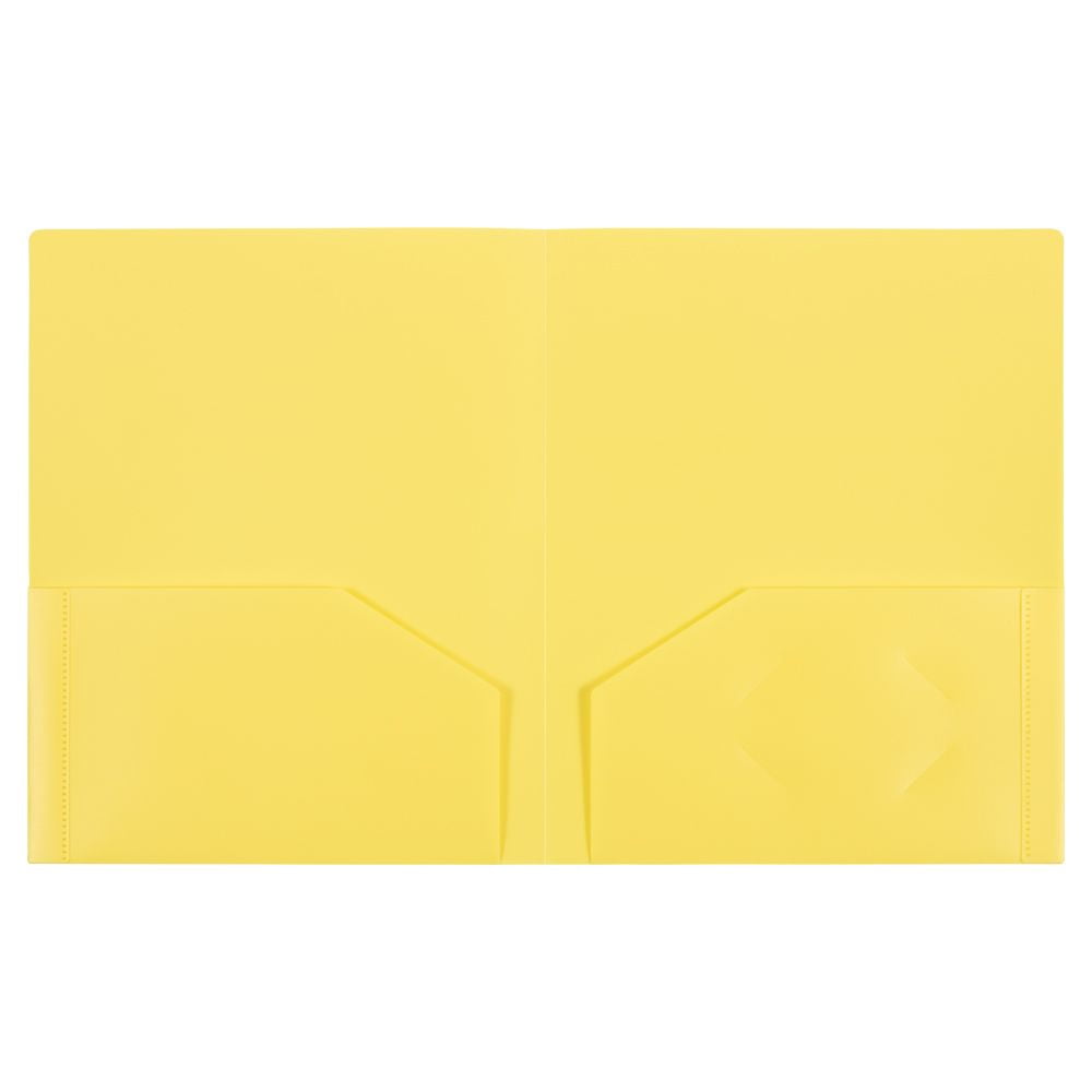 JAM Paper Heavy Duty Plastic Two Pocket Presentation Folders, Yellow, 6 Pack
