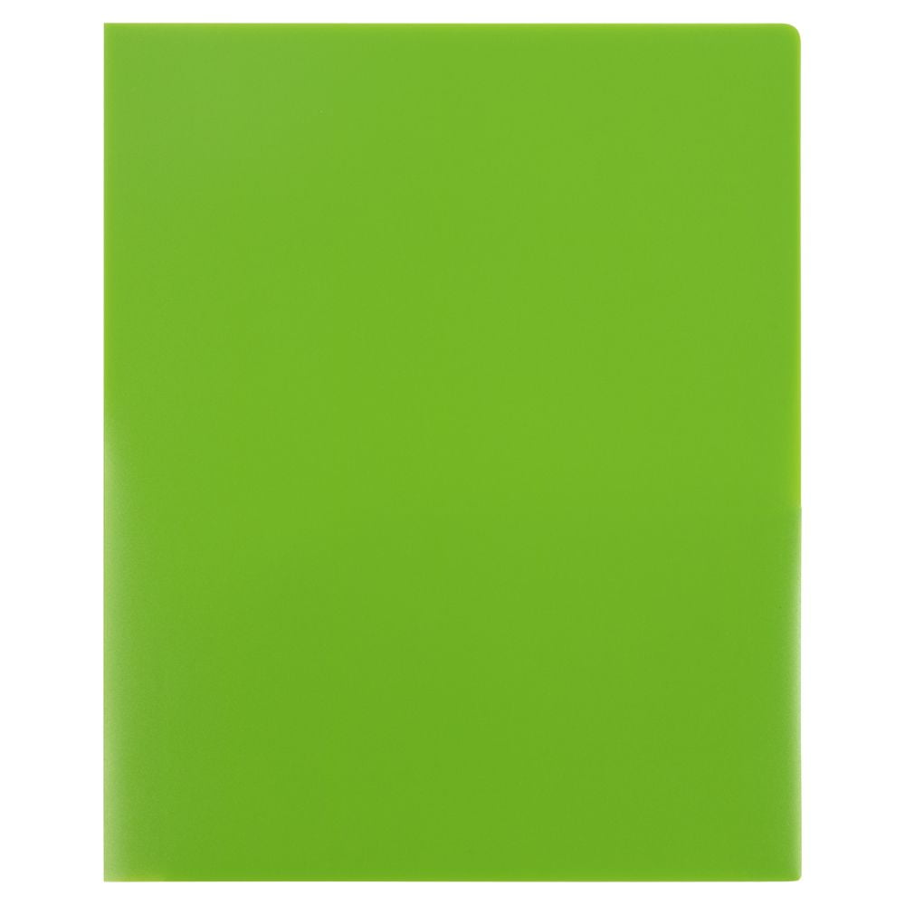 JAM Paper Heavy Duty Plastic Two Pocket Presentation Folders, Lime Green, 108/pack
