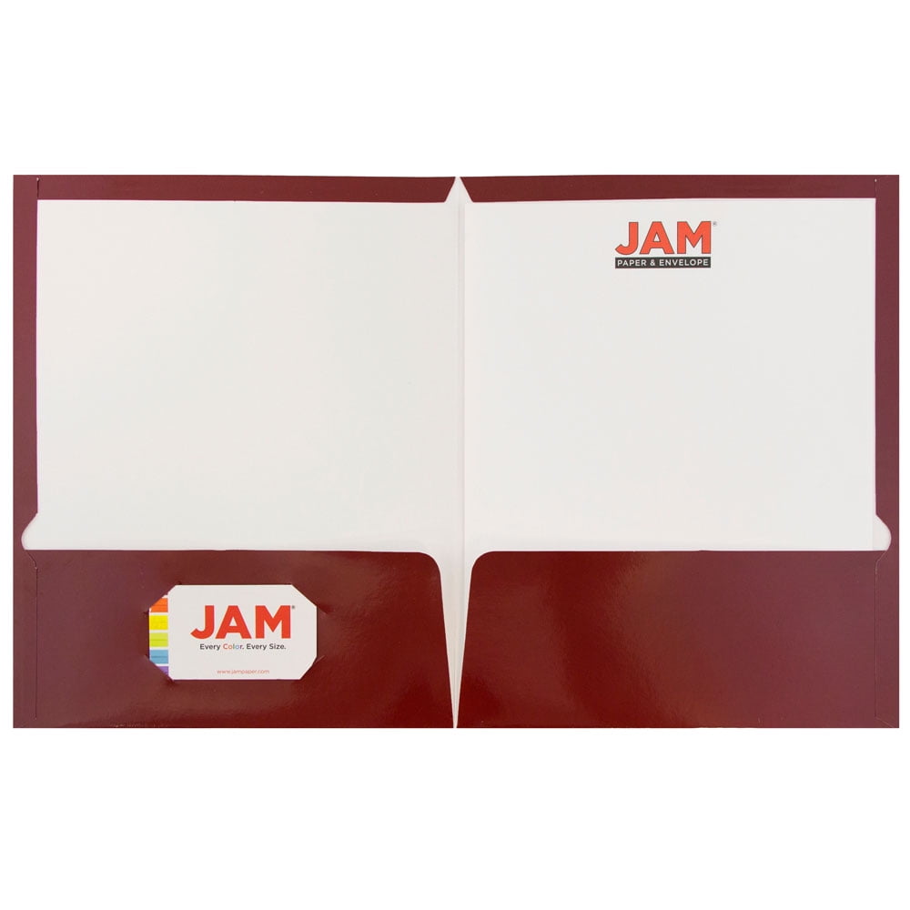 JAM Paper Glossy Two Pocket Folders, Maroon Red, 6/Pack