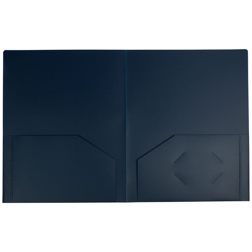 JAM Paper Heavy Duty Plastic 2 Pocket Extra Tough School Folders, Navy Blue, Bulk 144/Box