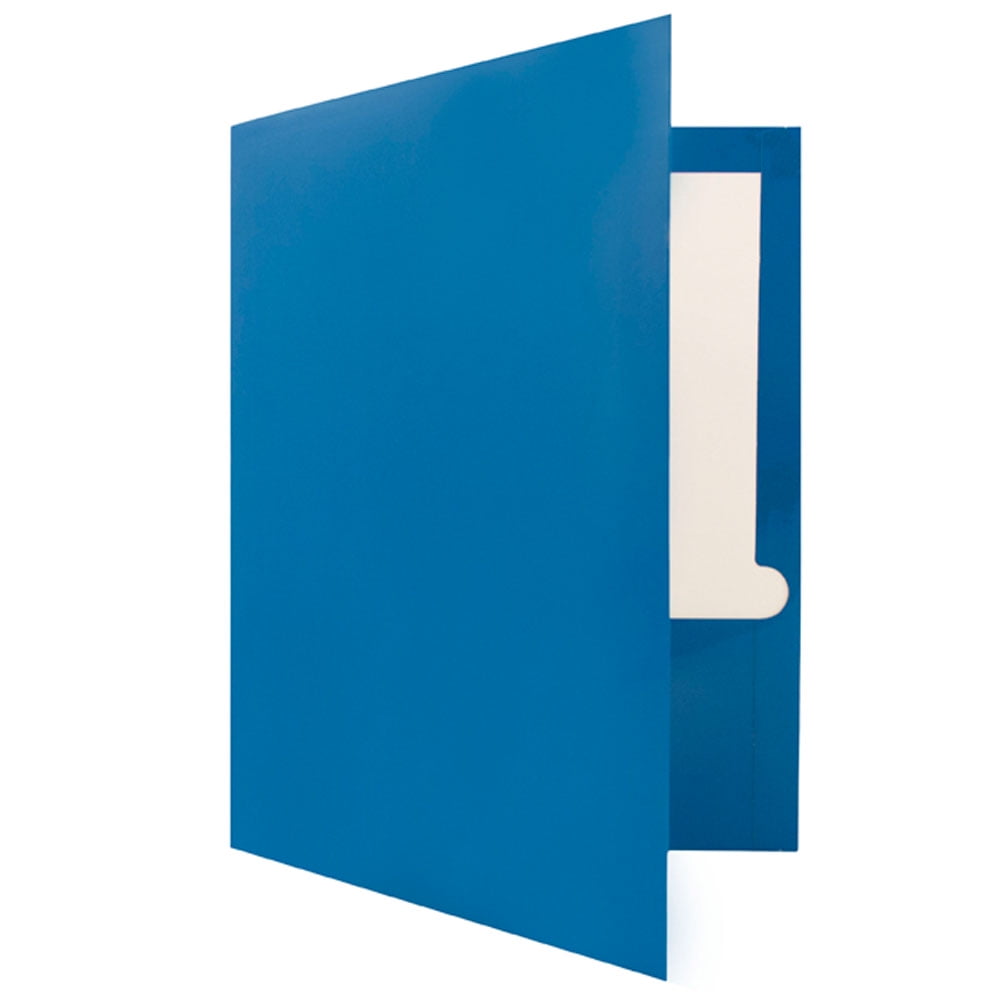 JAM Paper Glossy Two Pocket Folders, Blue, 6/Pack