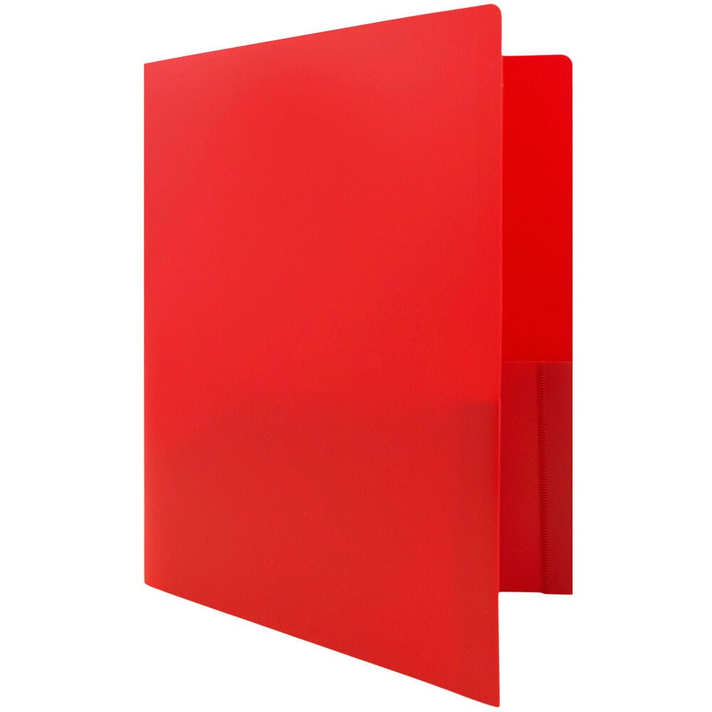 JAM Paper Heavy Duty Plastic 2 Pocket School Folders, Red, 3/Pack