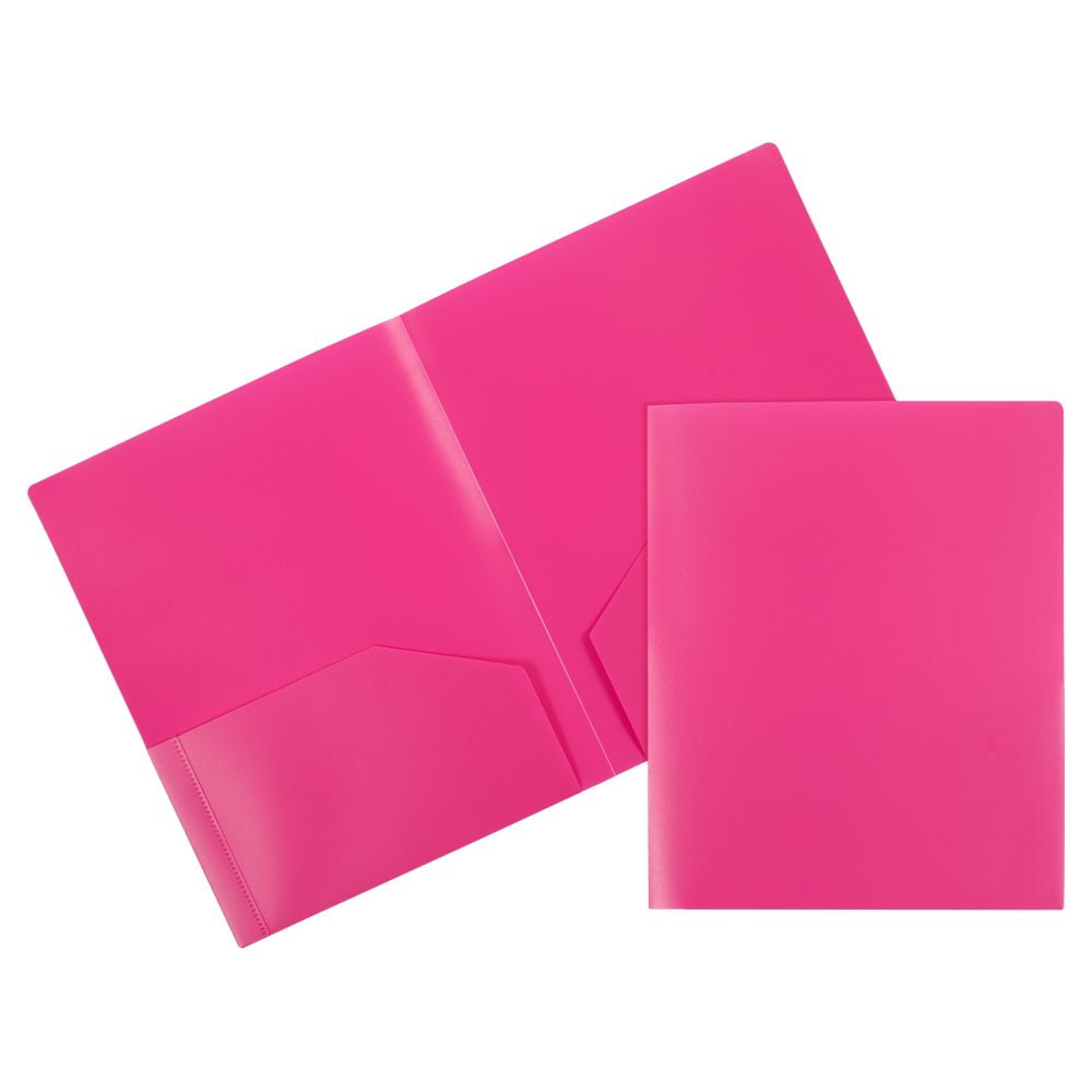 JAM Paper Heavy Duty Plastic Two Pocket Presentation Folders, Fuchsia Pink, 108/pack