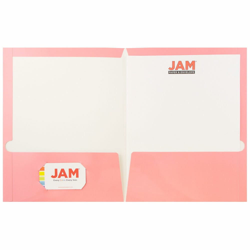 JAM Paper Laminated Two Pocket Glossy Folders, Baby Pink Pastel, 3/Pack