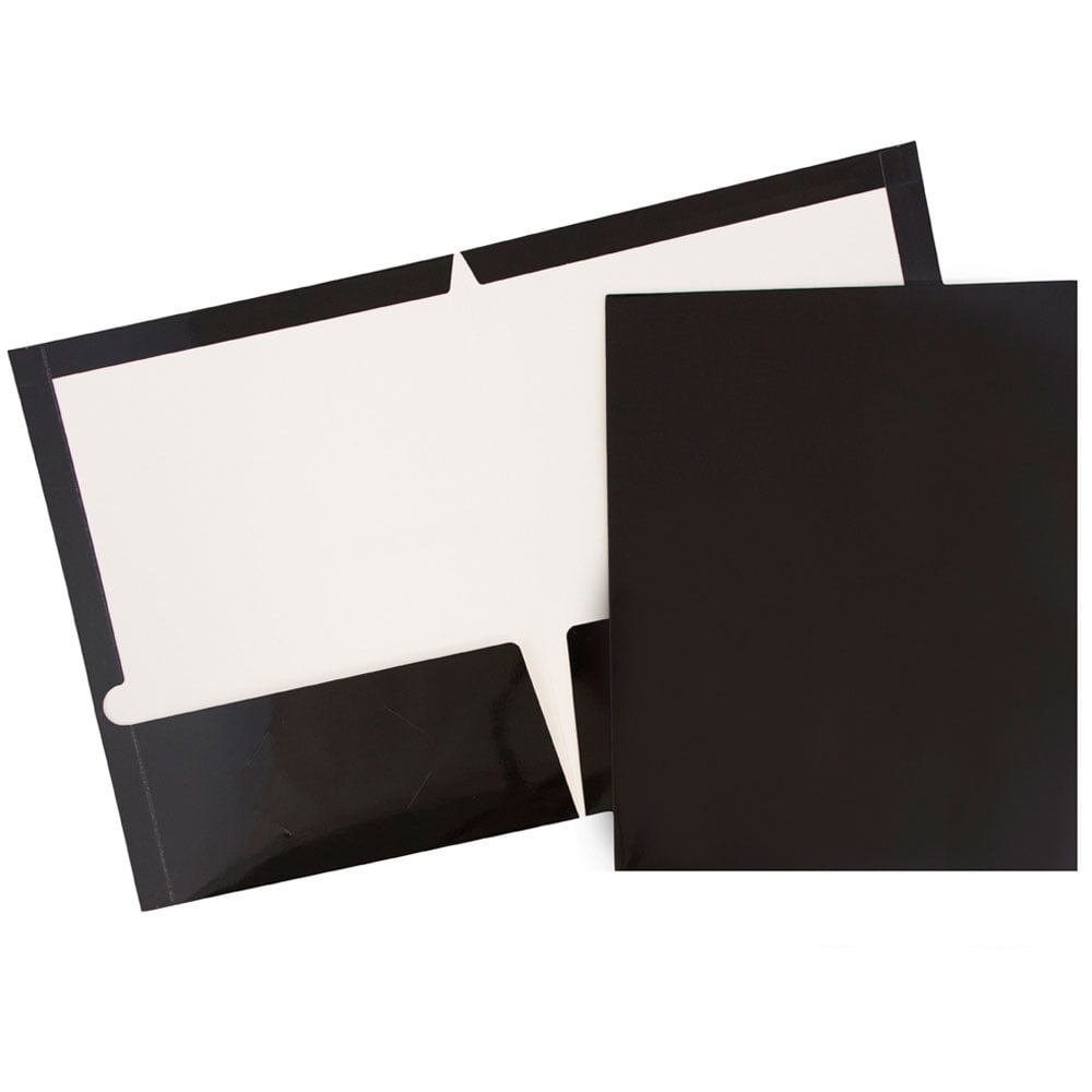 JAM Paper Glossy Two Pocket Folders, Black, 100/Pack