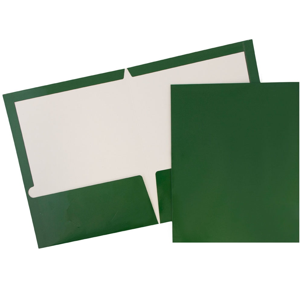 JAM Paper Glossy Two Pocket Folders, Green, 6/Pack
