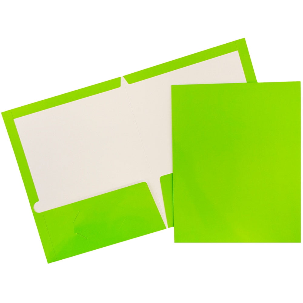 JAM Paper Glossy Two Pocket Folders, Lime Green, 6/Pack