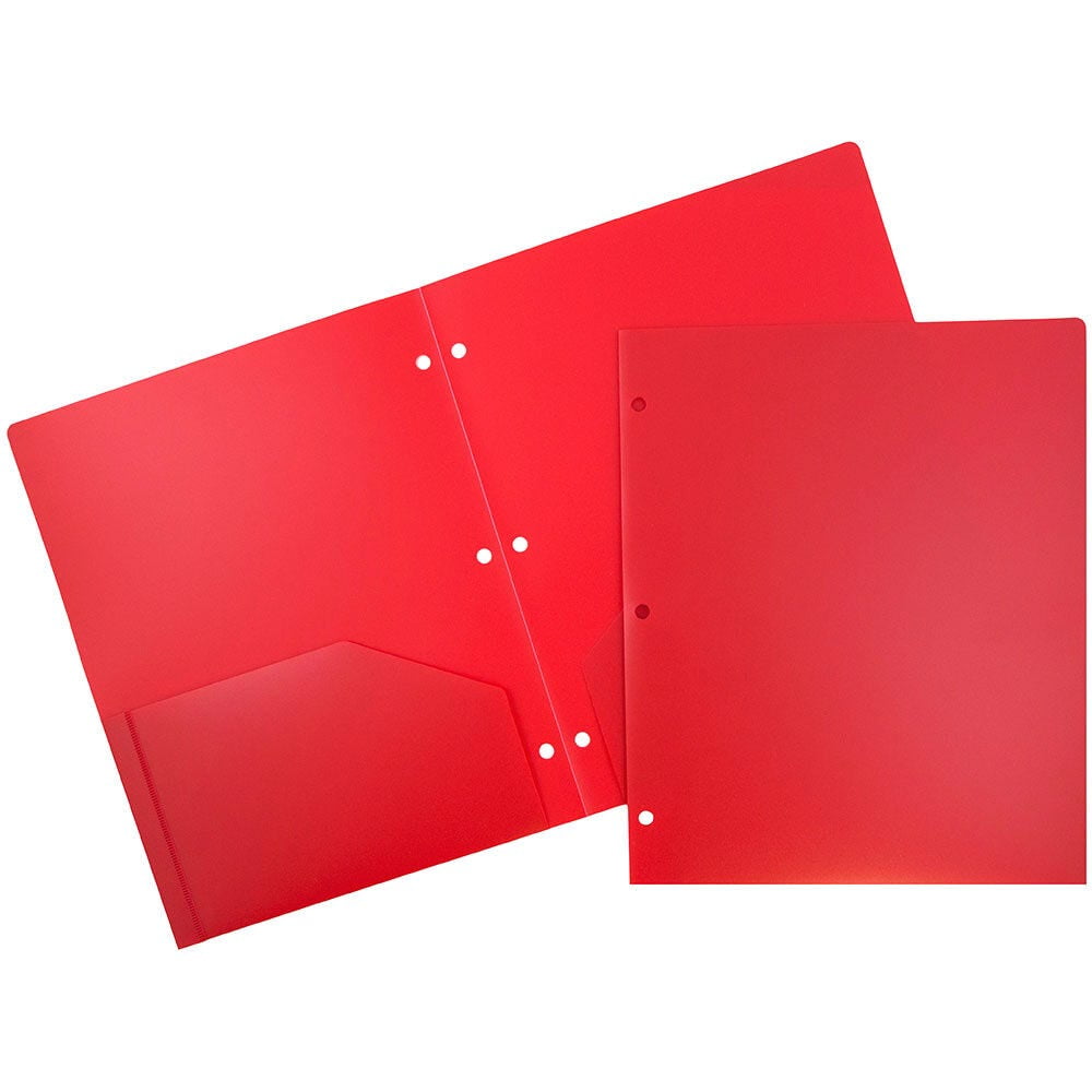 JAM Paper Heavy Duty Plastic 3 Hole Punch Pocket Folders, Extra Tough, Red, Bulk 144/Box