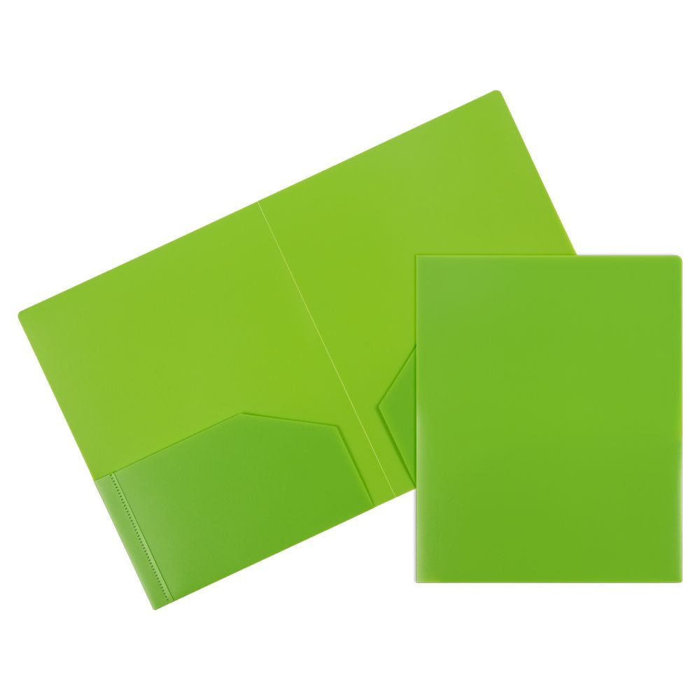 JAM Paper Heavy Duty Plastic Two Pocket Presentation Folders, Lime Green, 108/pack