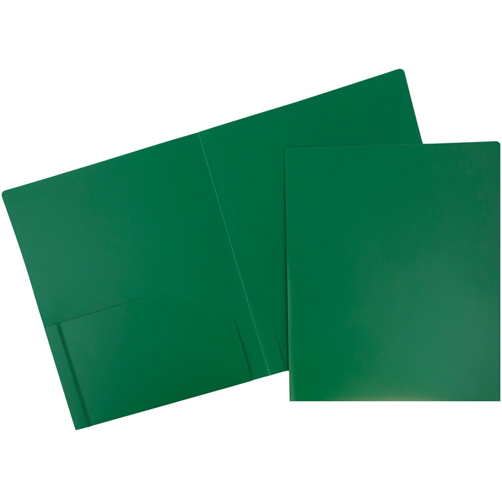 JAM Paper Heavy Duty Plastic Two Pocket Presentation Folders, Solid Green, 108/pack