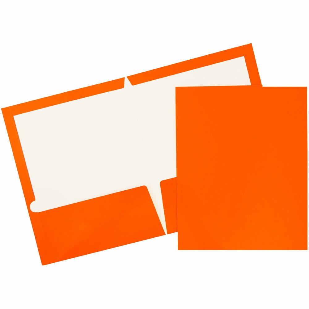 JAM Paper Laminated Two Pocket Glossy Folders, Orange, 3/Pack