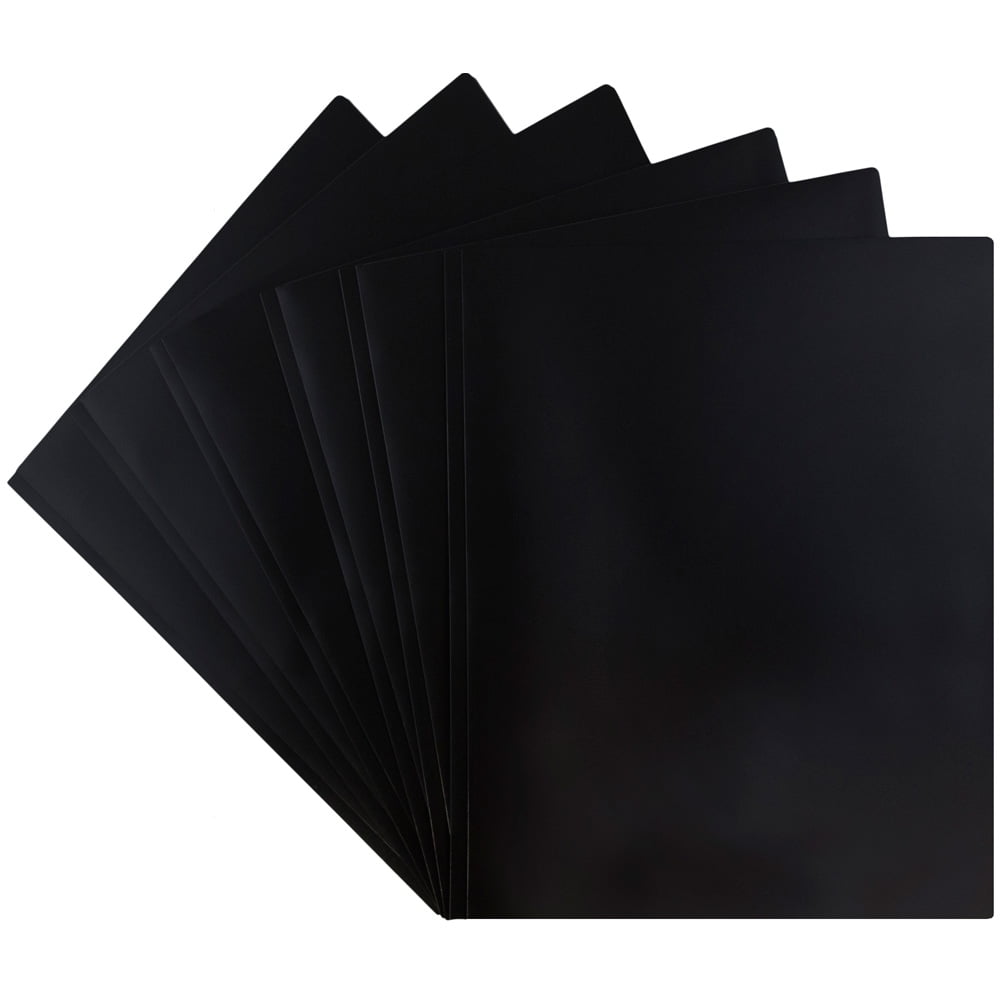 JAM Paper Medium Weight Plastic Presentation Folder with Clasps, Black, 6/pack