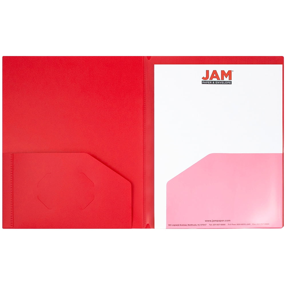 JAM Paper Heavy Duty Plastic Multi Pocket Folders, 10 Pocket Organizer, Red, 2 pack