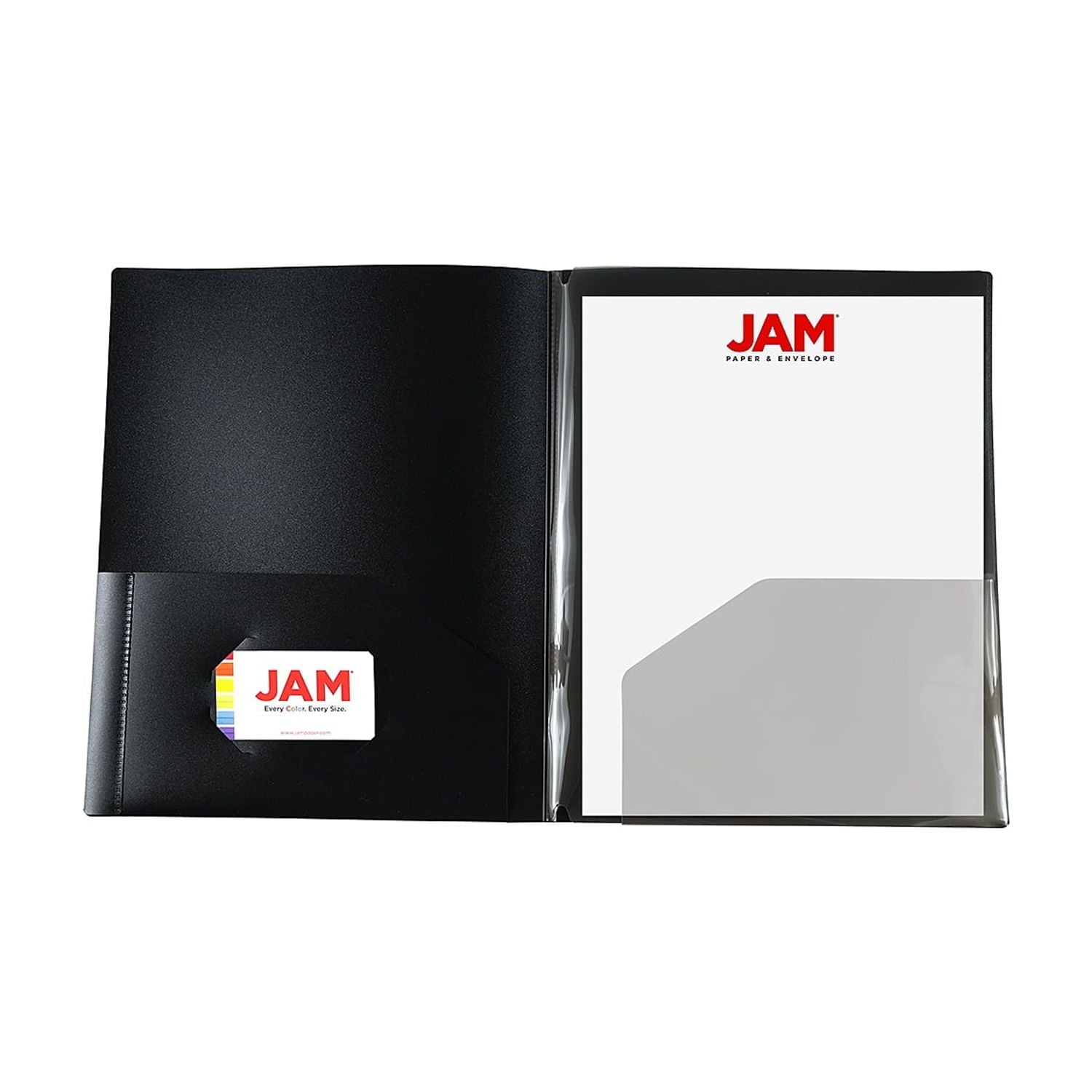 JAM Paper Heavy Duty Plastic Multi Pocket Folders, 4 Pocket Organizer, 9.5 x 11.625, Black, 2/Pack