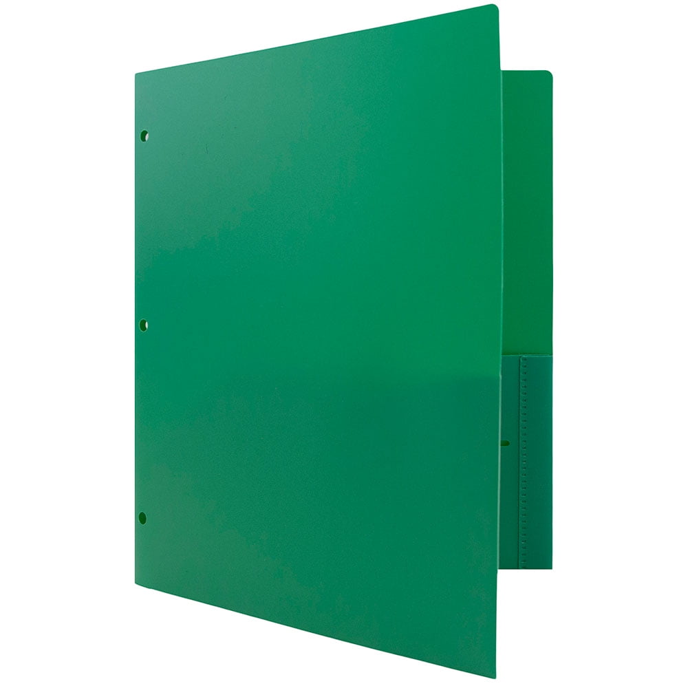 JAM Paper Heavy Duty Plastic 3 Hole Folders with Pockets, Green, 6 per Pack