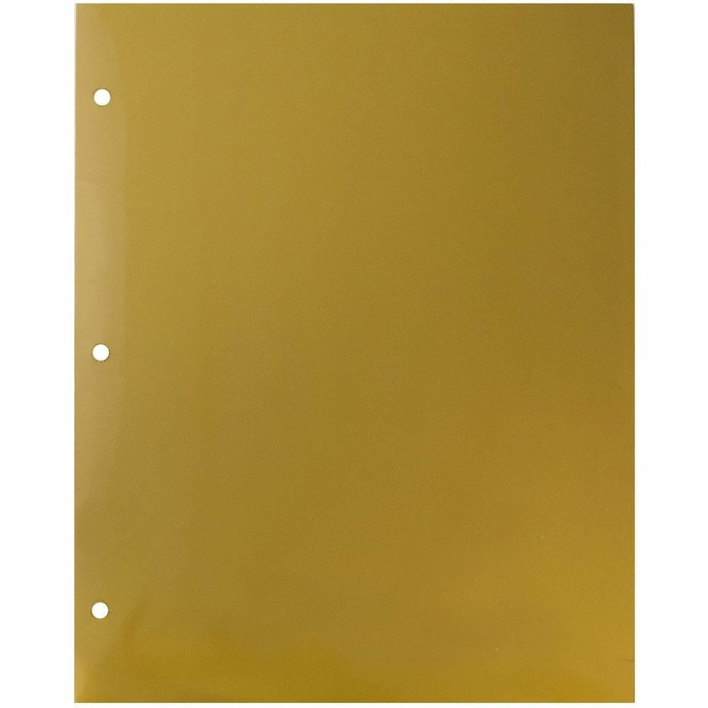 JAM Paper Laminated Two Pocket Glossy 3 Hole Punch School Folders, Gold, 3/Pack