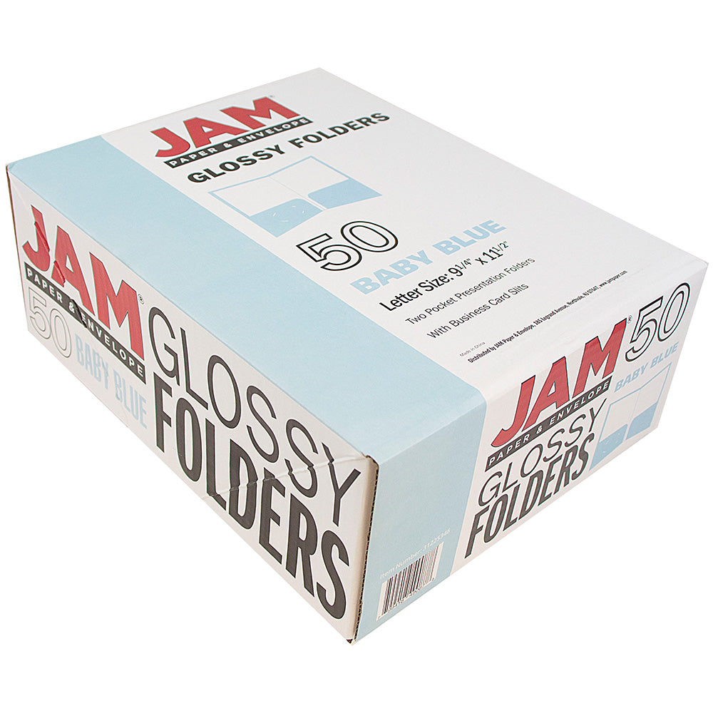 JAM Paper Glossy Two Pocket Folders, Baby Blue, 6/Pack
