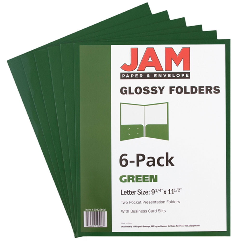 JAM Paper Glossy Two Pocket Folders, Green, 25 per Pack