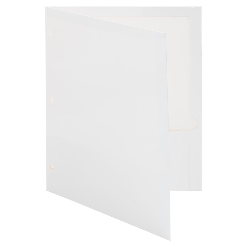 JAM Paper Laminated Two Pocket Glossy 3 Hole Punch School Folders, White, 3/Pack