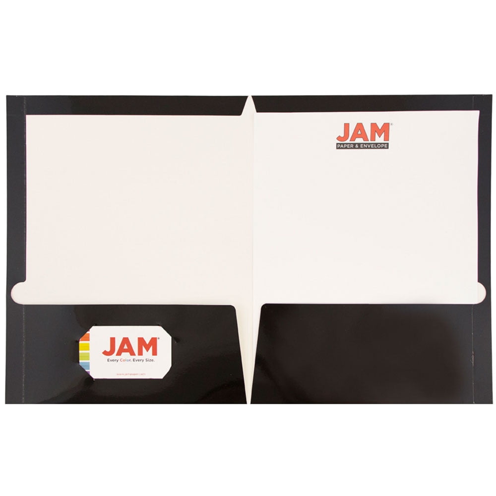 JAM Paper Laminated Two Pocket Glossy Folders, Black, Bulk 50/Box