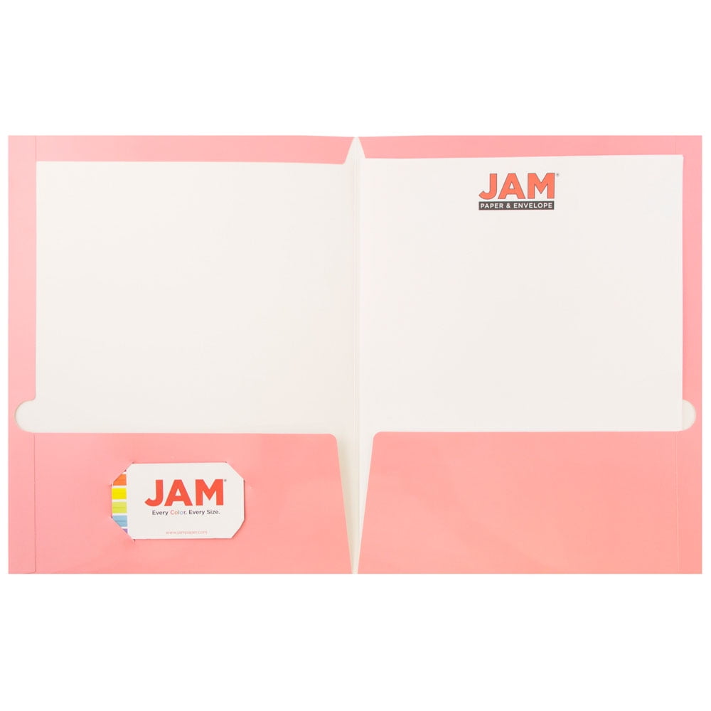 JAM Paper Glossy Two Pocket Folders, Baby Pink, 6 per Pack