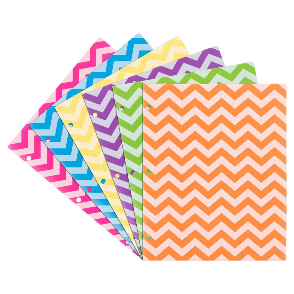 JAM Paper 3 Hole Punch Chevron Pop Folders, Assorted Fashion, 9.5 x 11.5, 6/Pack