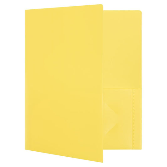 JAM Paper Plastic Two Pocket Presentation School Folders, Yellow, 6/Pack