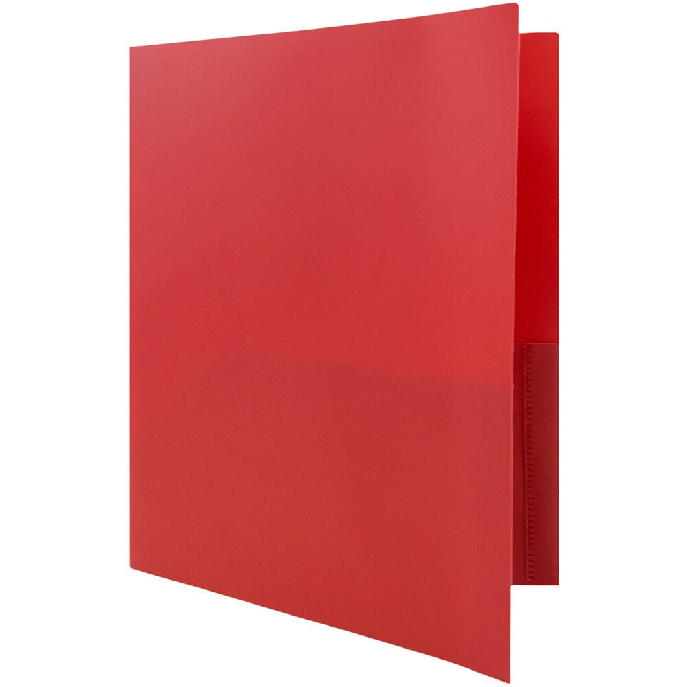 JAM Paper Plastic 2 Pocket POP Folders, School Folders, Red, Bulk 144/Box