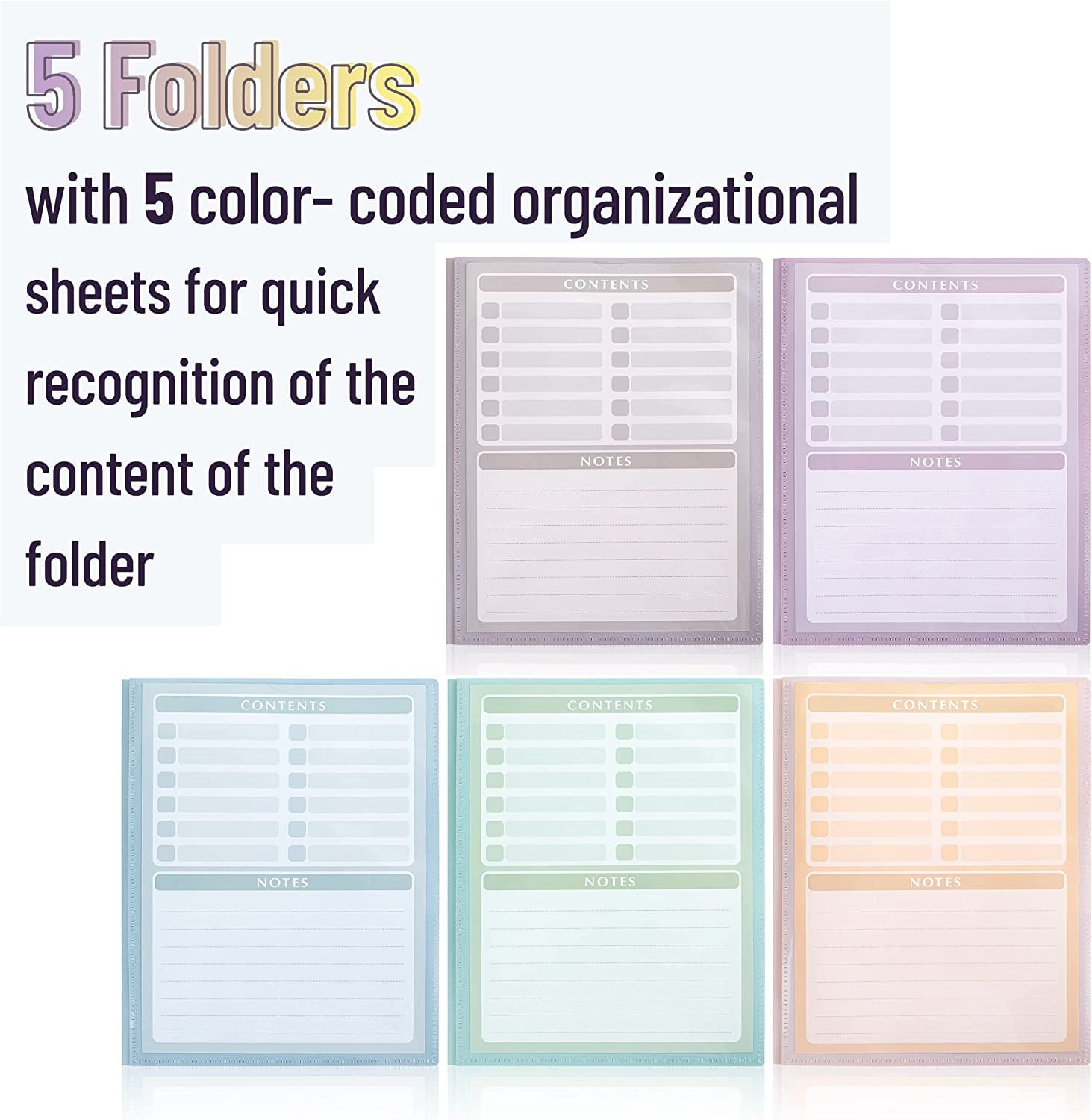 Mr. Pen- Plastic Folders with Clear Front Pocket, 5 pcs, Pastel Colors, Pocket Folders