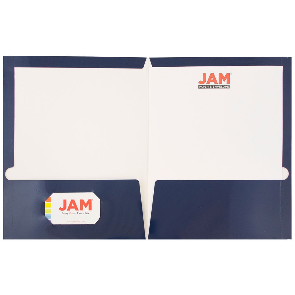 JAM Paper Glossy Two Pocket Folders, Navy Blue, 6/Pack