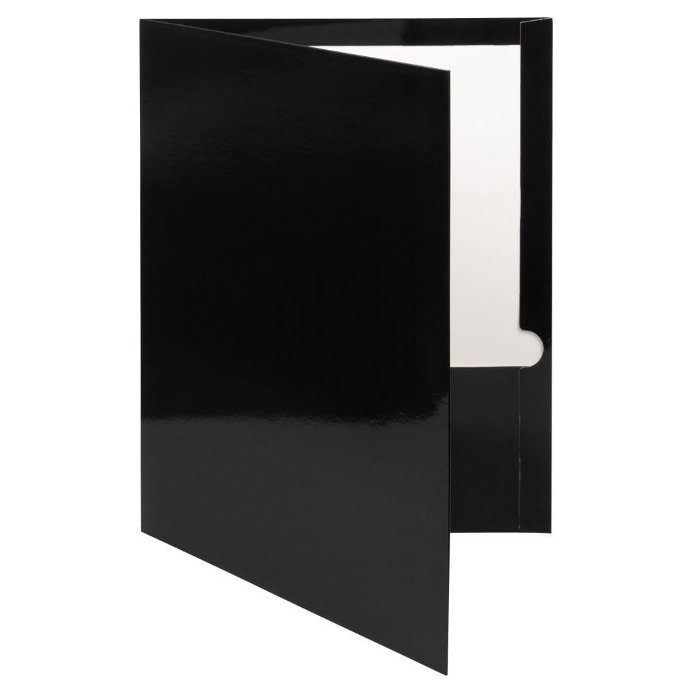 JAM Paper Laminated Two Pocket Glossy Folders, Black, 3/Pack