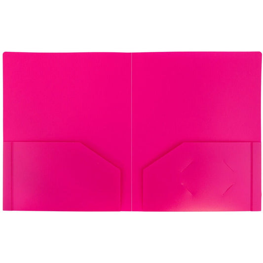 JAM Paper Heavy Duty Plastic 2 Pocket School Folders, Fuchsia Hot Pink, 3/Pack