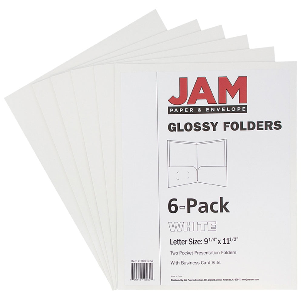 JAM Paper Glossy Two Pocket Folders, White, 6 per Pack