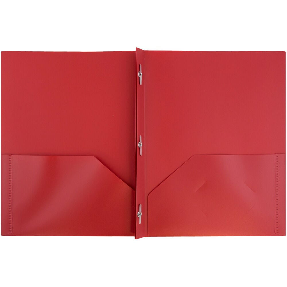 JAM Paper Plastic 2 Pocket POP Folders with Prongs Fastener Clasps, Red, Bulk 48/Pack