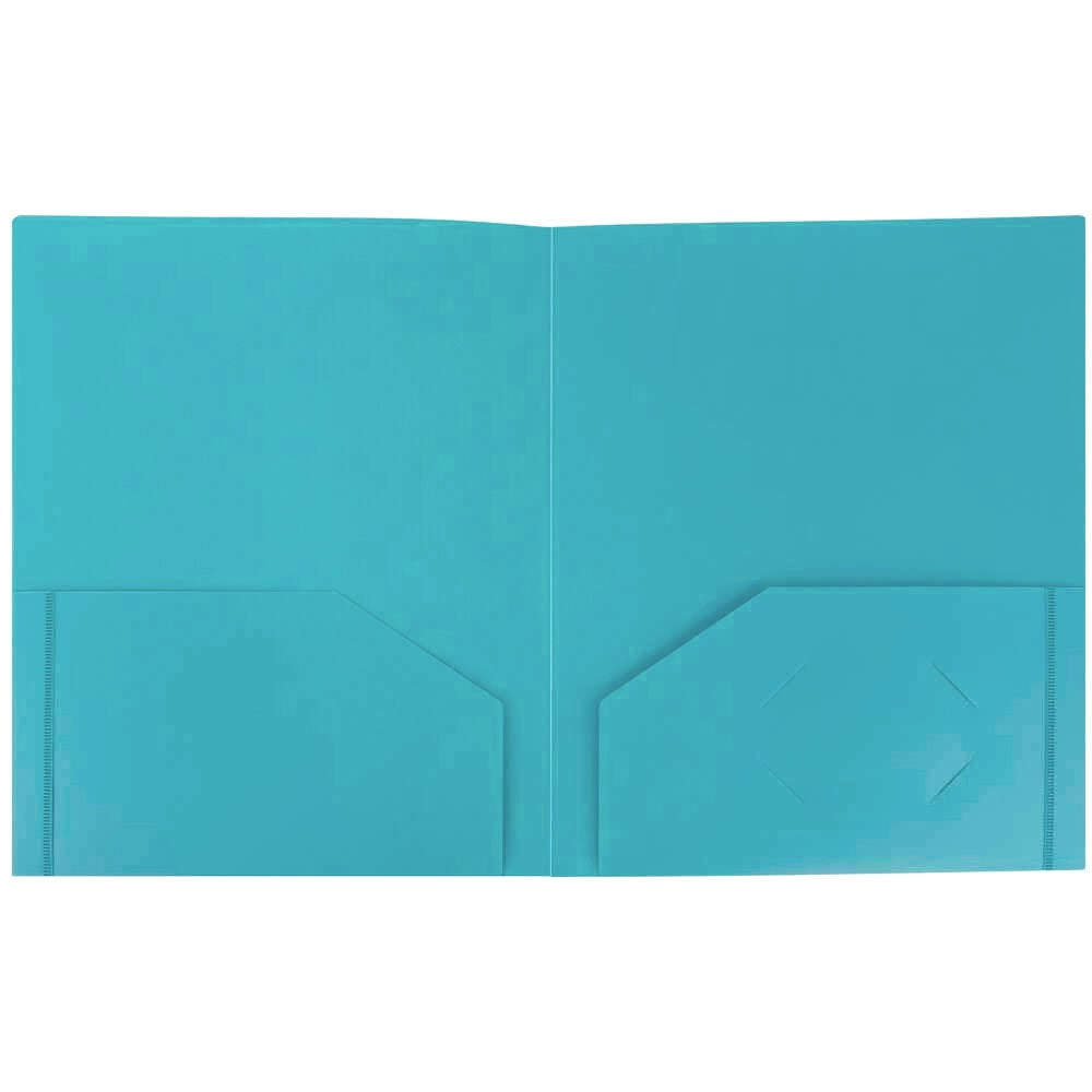 JAM Paper Heavy Duty Plastic 2 Pocket School Folders, Teal Blue, 3/Pack