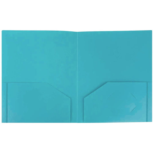 JAM Paper Heavy Duty Plastic 2 Pocket School Folders, Teal Blue, 3/Pack