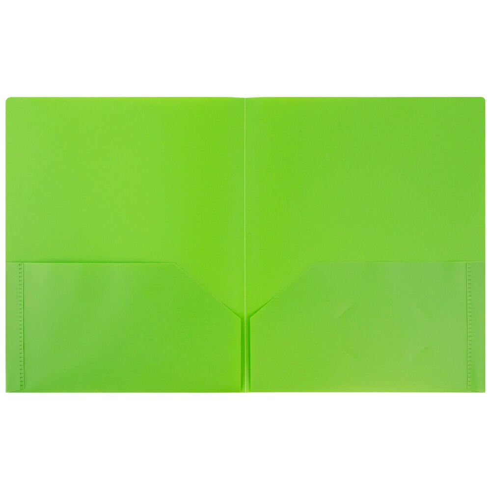 JAM Paper Plastic 2 Pocket POP Folders, School Folders, Lime Green, Bulk 144/Box