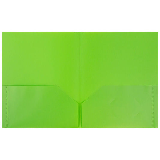 JAM Paper Plastic 2 Pocket POP Folders, School Folders, Lime Green, Bulk 144/Box