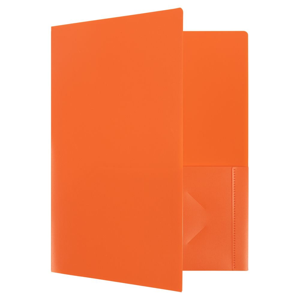 JAM Paper Heavy Duty Plastic Two Pocket Presentation Folders, Orange, 6 Pack