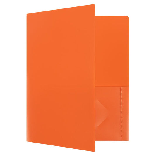 JAM Paper Heavy Duty Plastic Two Pocket Presentation Folders, Orange, 6 Pack